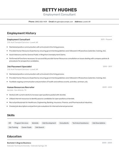 Employment Consultant Resume