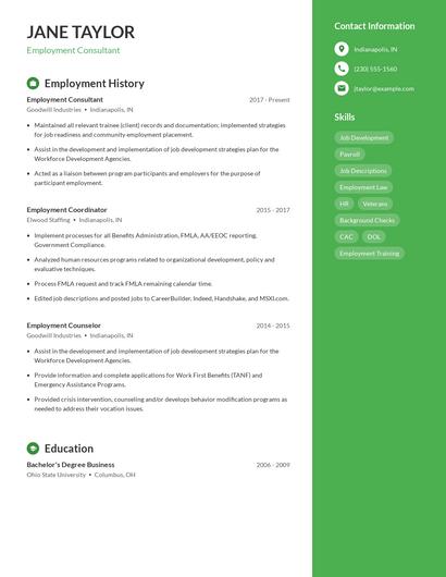Employment Consultant Resume