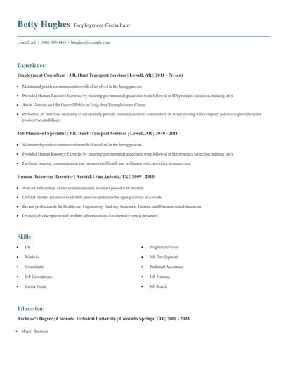 Employment Consultant Resume