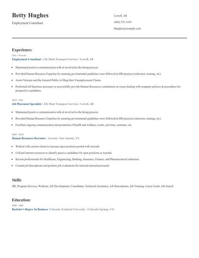 Employment Consultant Resume