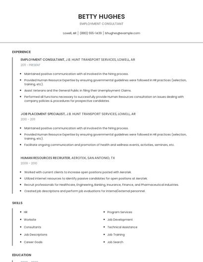 Employment Consultant Resume