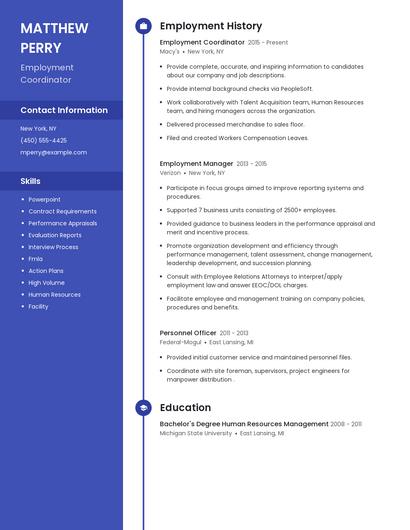 Employment Coordinator Resume