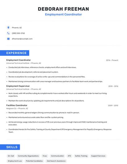 Employment Coordinator Resume