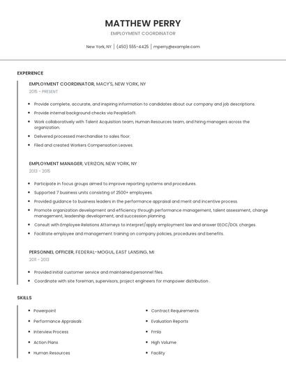 Employment Coordinator Resume