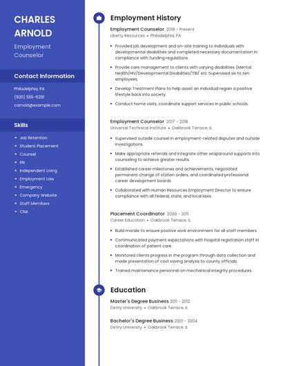 Employment Counselor Resume