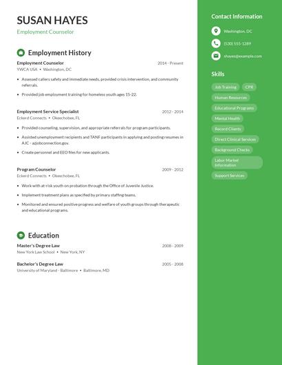 Employment Counselor Resume