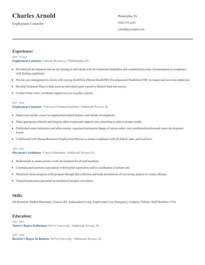Employment Counselor Resume