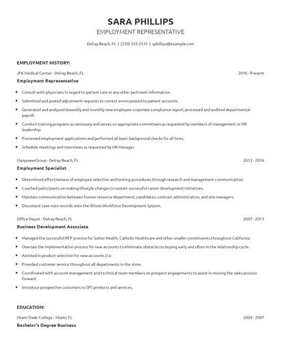 Employment Representative Resume