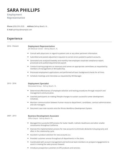 Employment Representative Resume