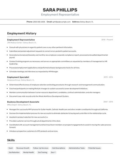 Employment Representative Resume