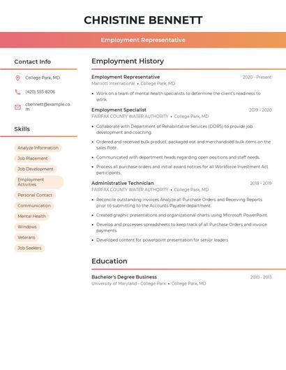 Employment Representative Resume