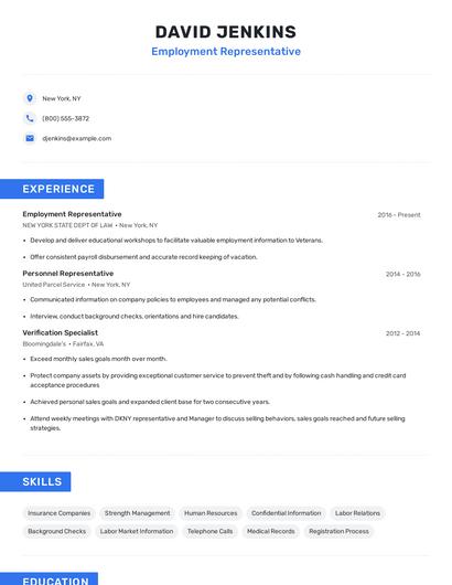 Employment Representative Resume