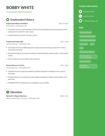 Employment Representative Resume