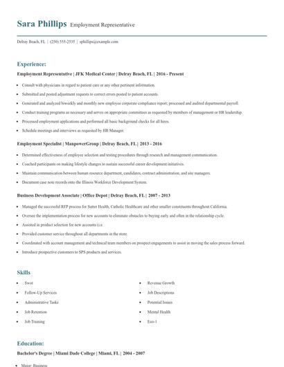Employment Representative Resume