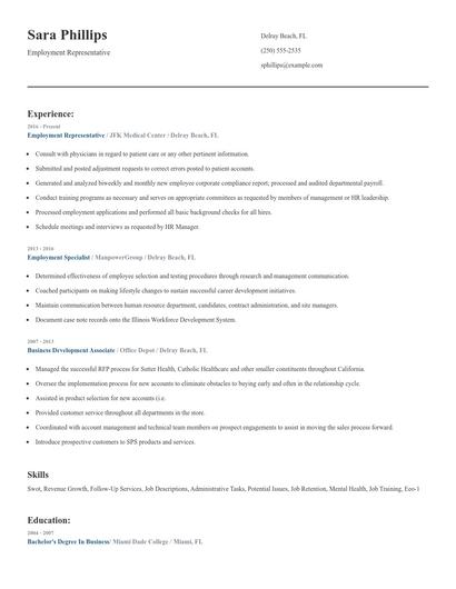 Employment Representative Resume