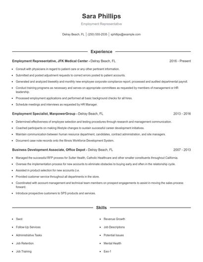 Employment Representative Resume