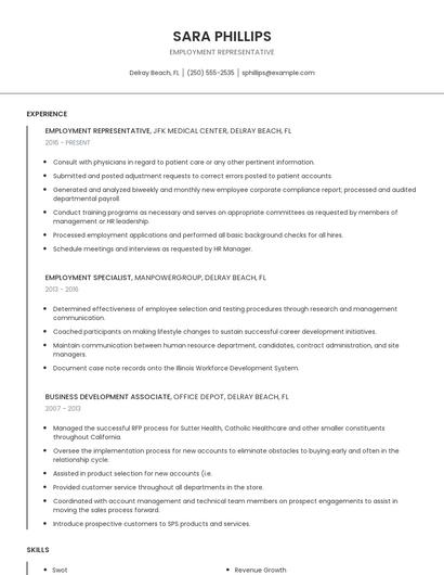 Employment Representative Resume