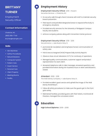 Employment Security Officer Resume