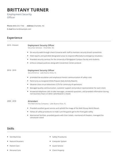 Employment Security Officer Resume