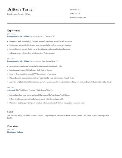 Employment Security Officer Resume