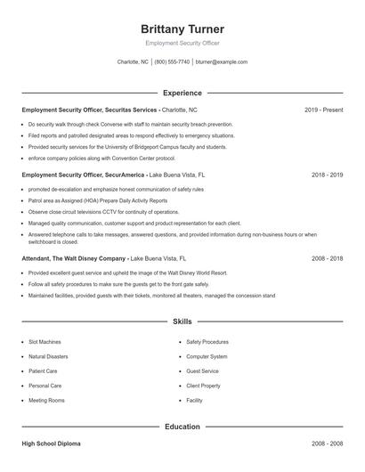Employment Security Officer Resume