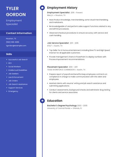 Employment Specialist Resume