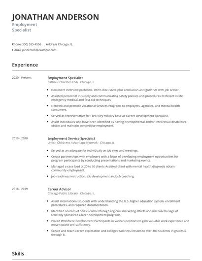 Employment Specialist Resume
