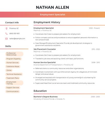 Employment Specialist Resume