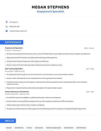 Employment Specialist Resume