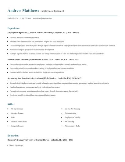 Employment Specialist Resume