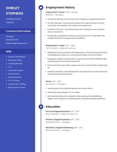 Employment Trainer Resume
