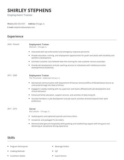 Employment Trainer Resume