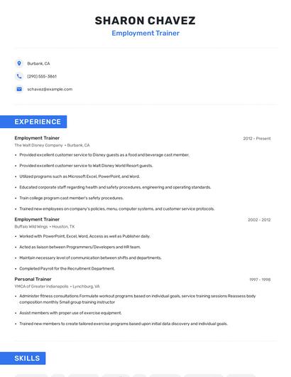 Employment Trainer Resume