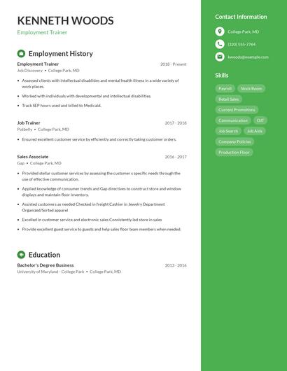 Employment Trainer Resume