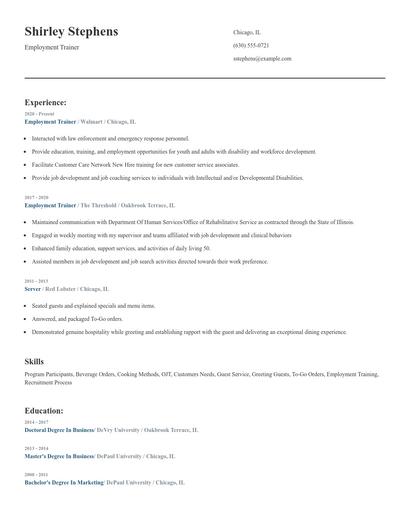 Employment Trainer Resume