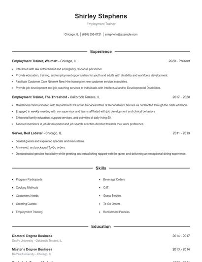 Employment Trainer Resume