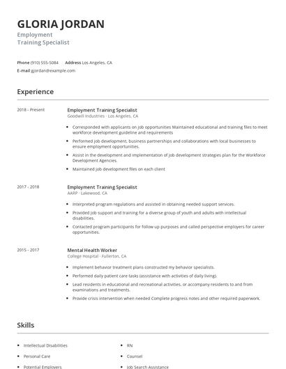 Employment Training Specialist Resume