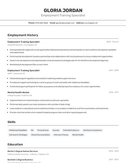 Employment Training Specialist Resume