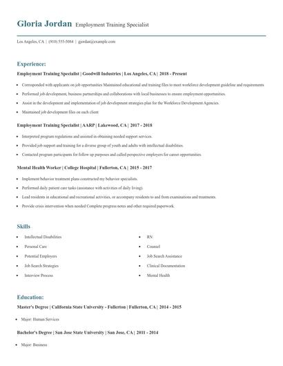 Employment Training Specialist Resume