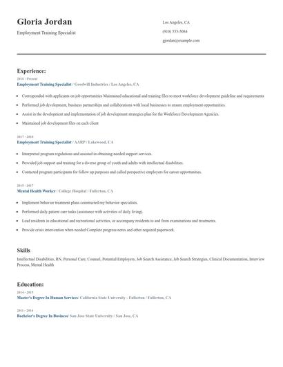 Employment Training Specialist Resume
