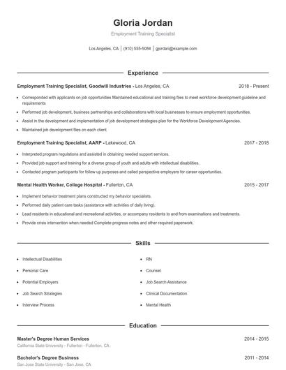 Employment Training Specialist Resume