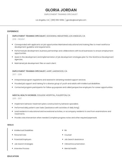 Employment Training Specialist Resume