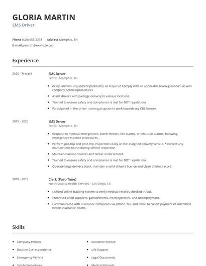 EMS Driver Resume