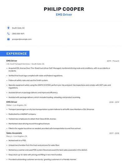 EMS Driver Resume