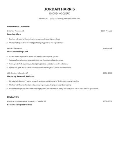 Encoding Clerk Resume