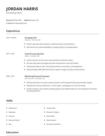 Encoding Clerk Resume