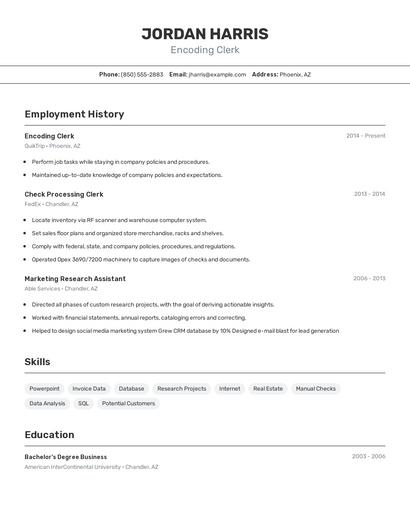 Encoding Clerk Resume