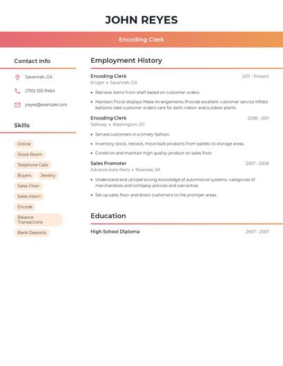 Encoding Clerk Resume