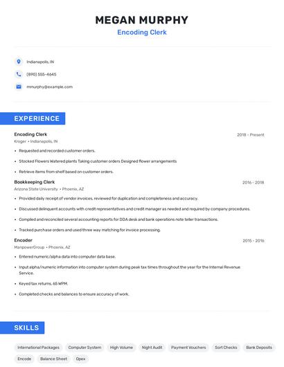 Encoding Clerk Resume