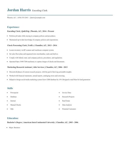 Encoding Clerk Resume